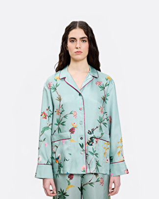 Pajama Mavi Gömlek Kadın Pijama Üst - 3